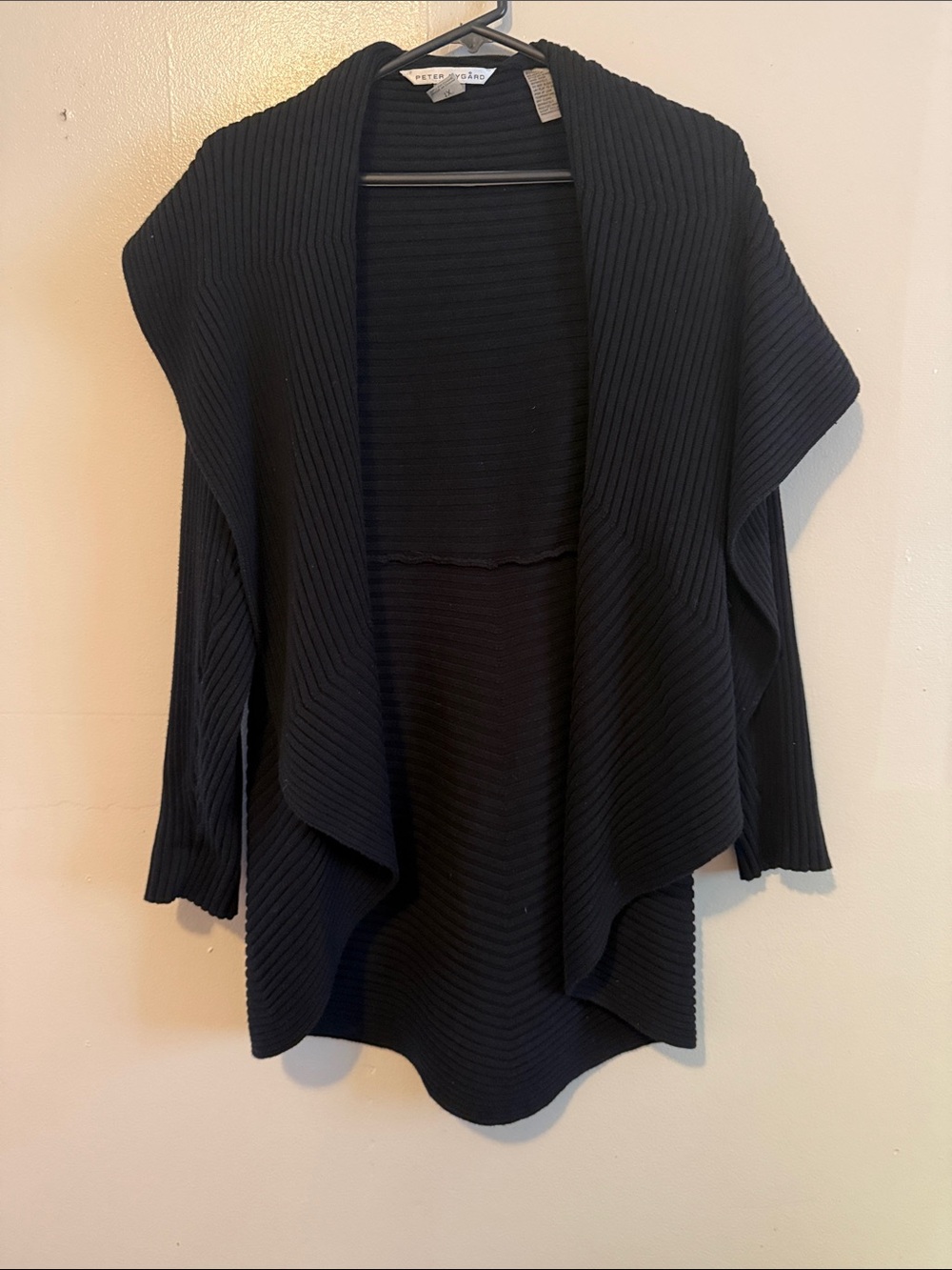 Peter Nygard Black Ribbed Open-Front Cardigan